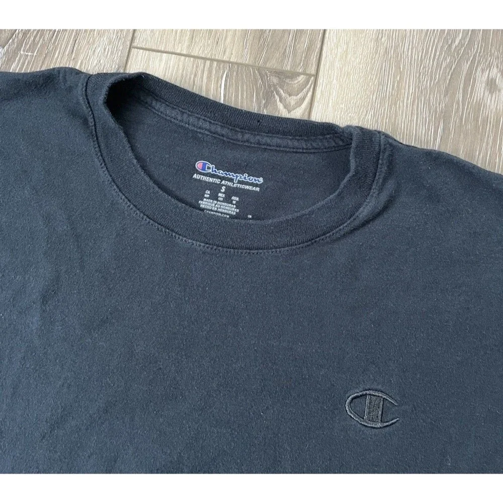 Champion Authentic Black Short Sleeve Tee Mens S 100% Cotton Embroidered Logo - Picture 3 of 8